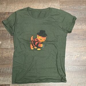 Woot! Nightmeow on Elm Street Freddie Krueger Halloween Cat T-Shirt Women's M